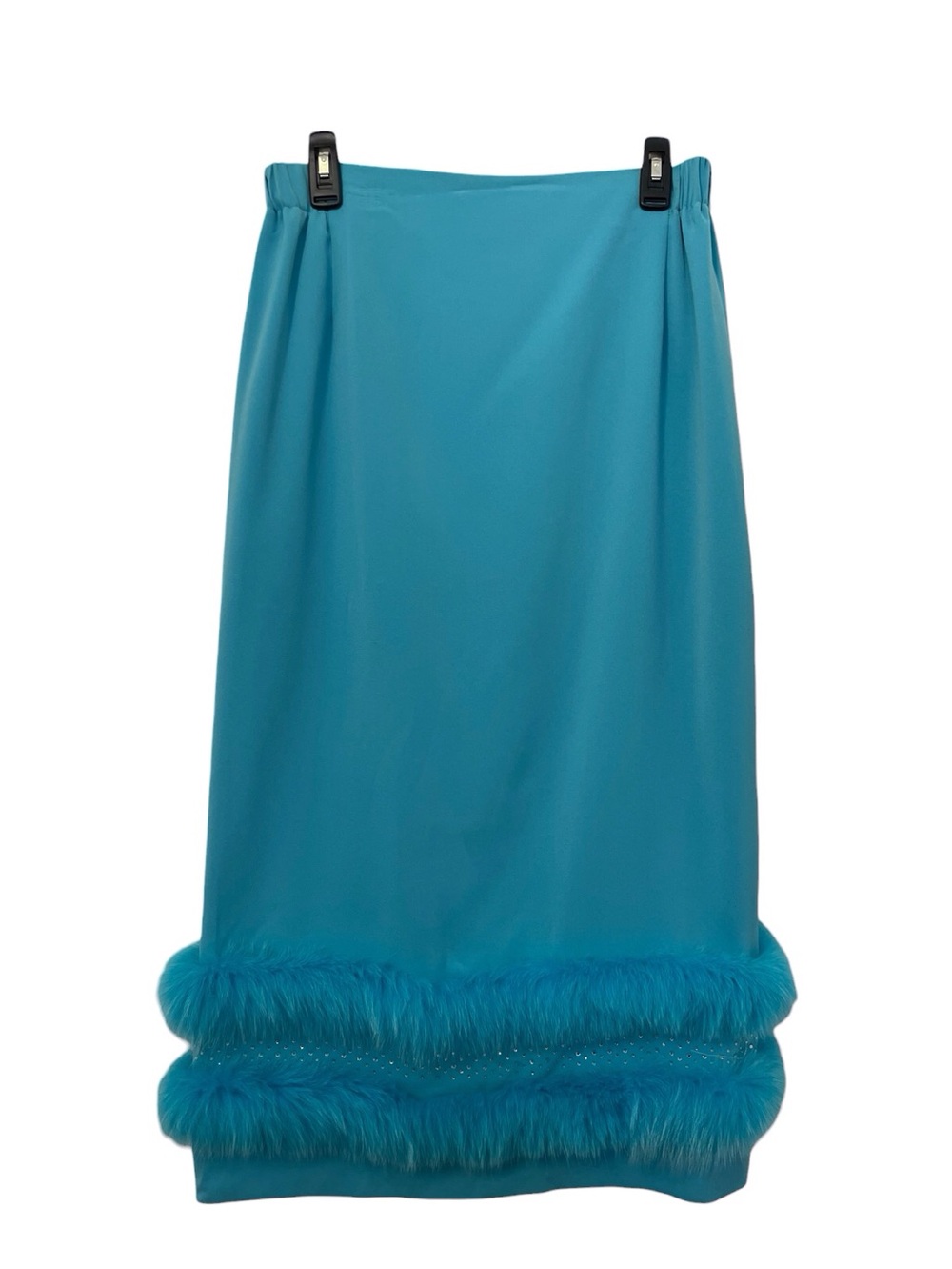 Vintage Women’s Turquoise Faux Fur Midi Skirt with Rhinestones,M
